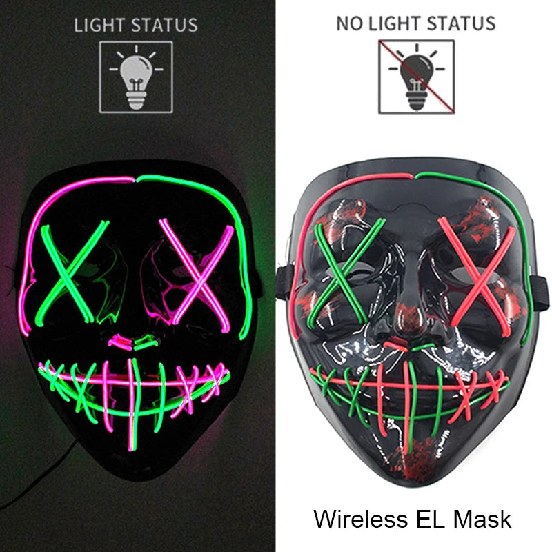 Wireless Halloween Neon LED Purge Mask – Glowing Masquerade Party Mask
