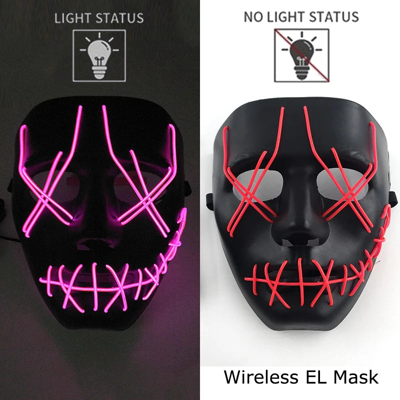 Wireless Halloween Neon LED Purge Mask – Glowing Masquerade Party Mask
