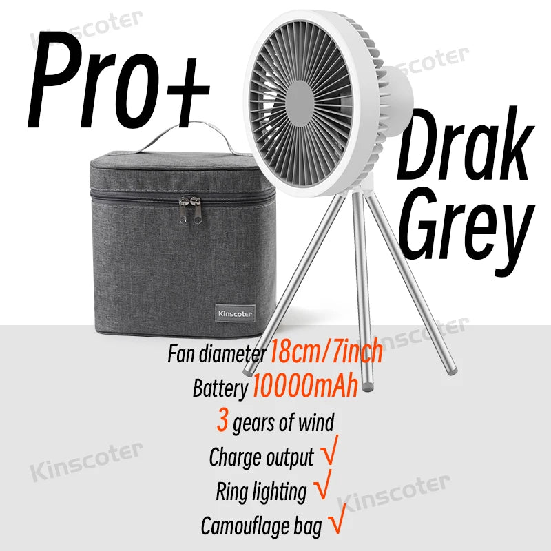 10000mAh Camping Fan with LED & Power Bank – Foldable Tripod