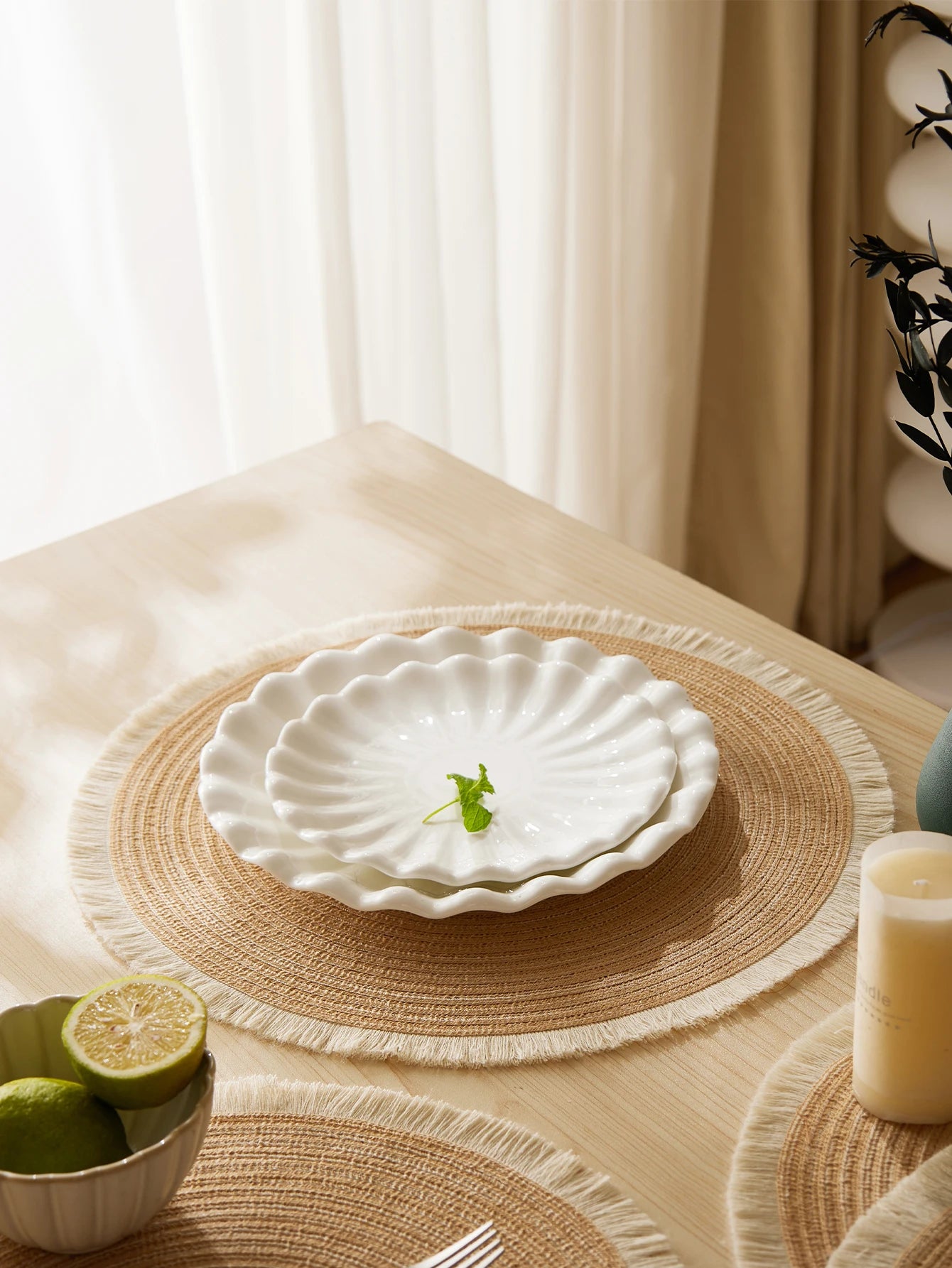 4pcs Eco Woven Fringe Round Placemats