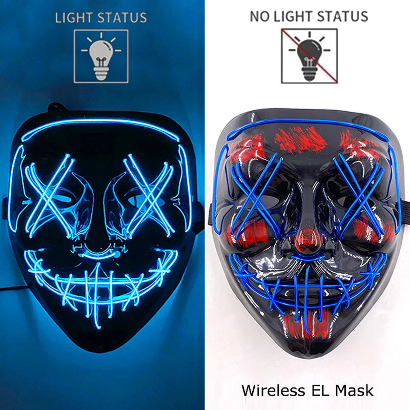 Wireless Halloween Neon LED Purge Mask – Glowing Masquerade Party Mask