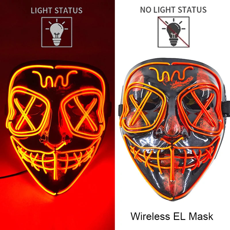 Wireless Halloween Neon LED Purge Mask – Glowing Masquerade Party Mask
