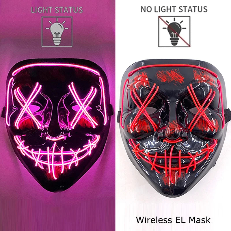 Wireless Halloween Neon LED Purge Mask – Glowing Masquerade Party Mask