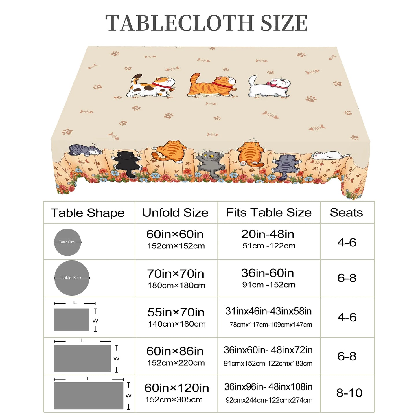 Cute Cat Cartoon Round Tablecloth