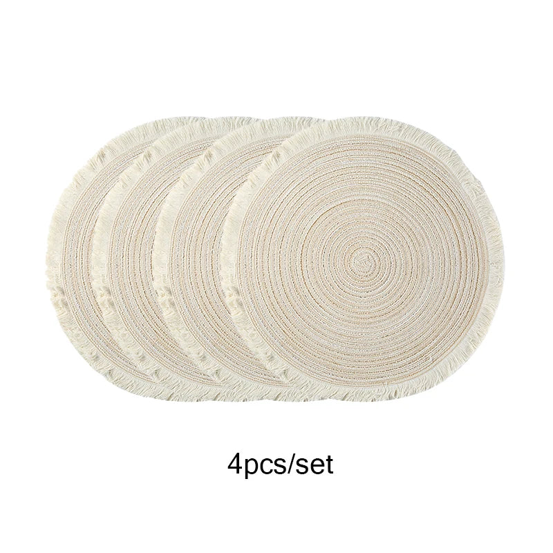 4pcs Eco Woven Fringe Round Placemats
