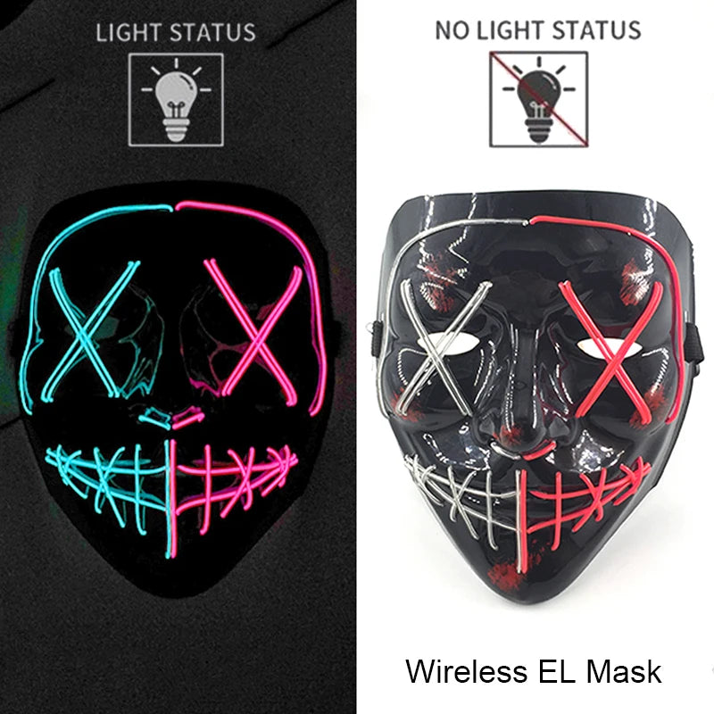 Wireless Halloween Neon LED Purge Mask – Glowing Masquerade Party Mask