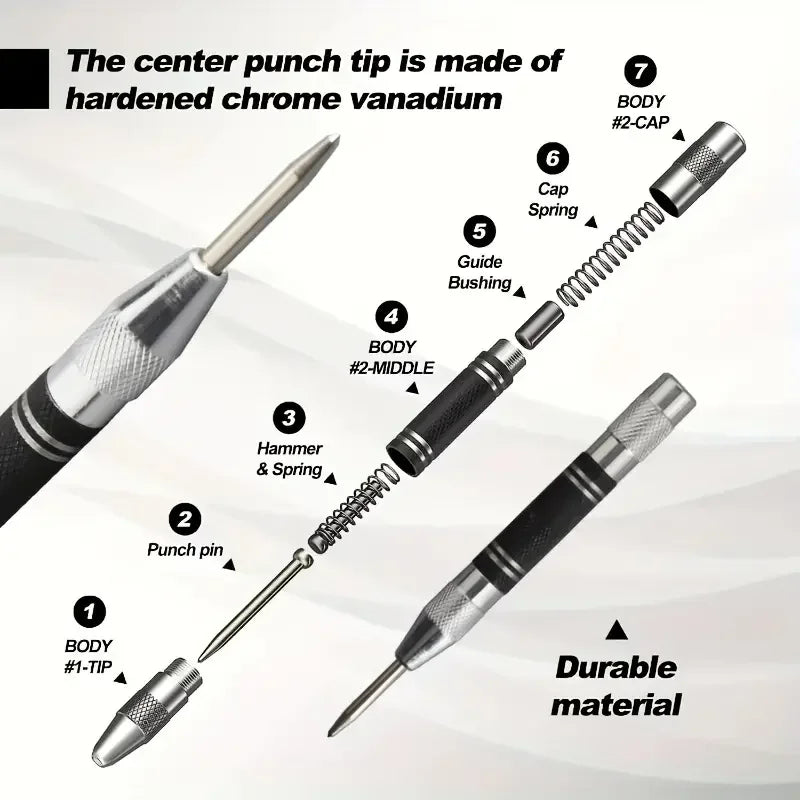 Spring-Loaded Auto Center Punch Tool for Wood & Metal