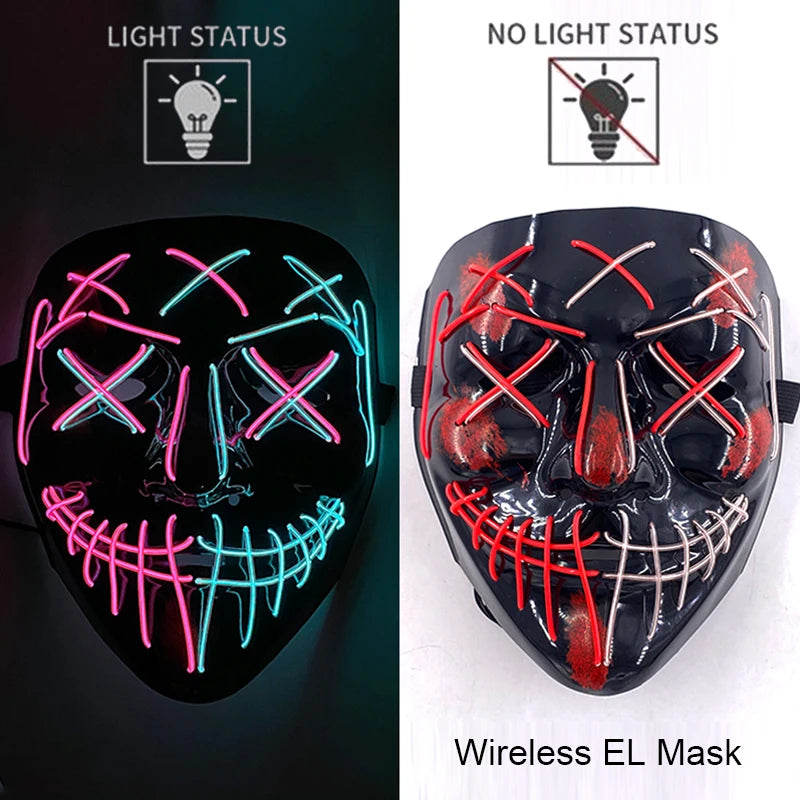 Wireless Halloween Neon LED Purge Mask – Glowing Masquerade Party Mask