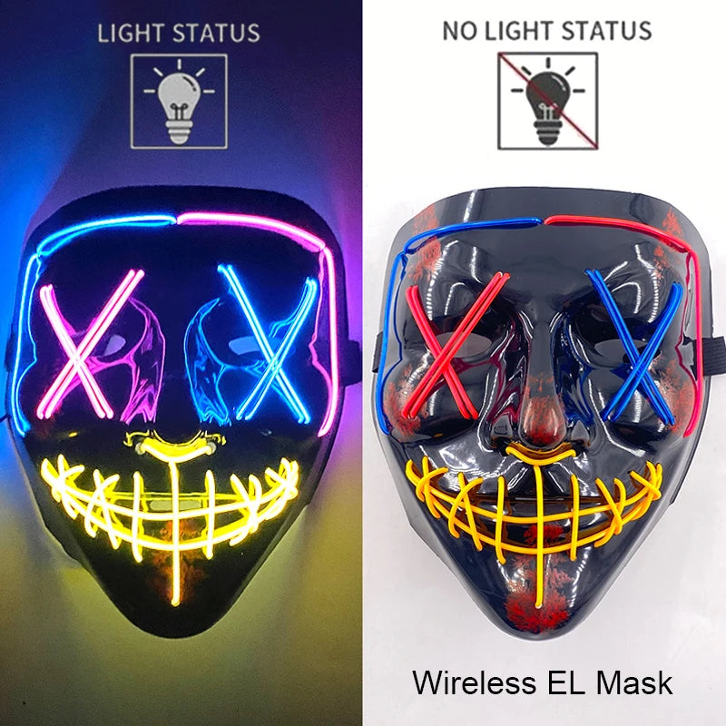Wireless Halloween Neon LED Purge Mask – Glowing Masquerade Party Mask