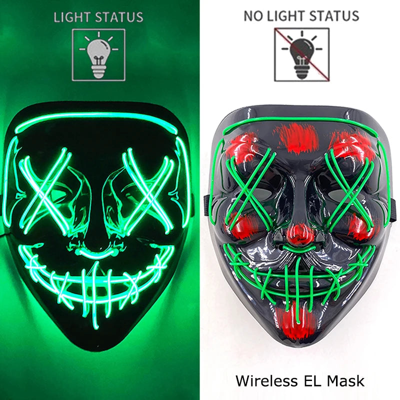 Wireless Halloween Neon LED Purge Mask – Glowing Masquerade Party Mask