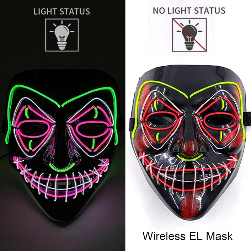 Wireless Halloween Neon LED Purge Mask – Glowing Masquerade Party Mask