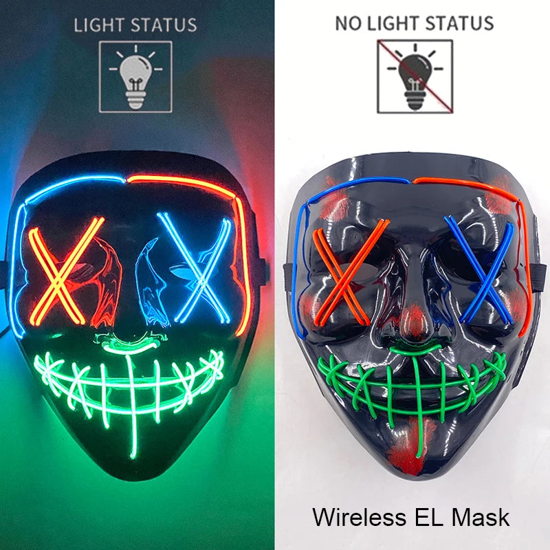 Wireless Halloween Neon LED Purge Mask – Glowing Masquerade Party Mask