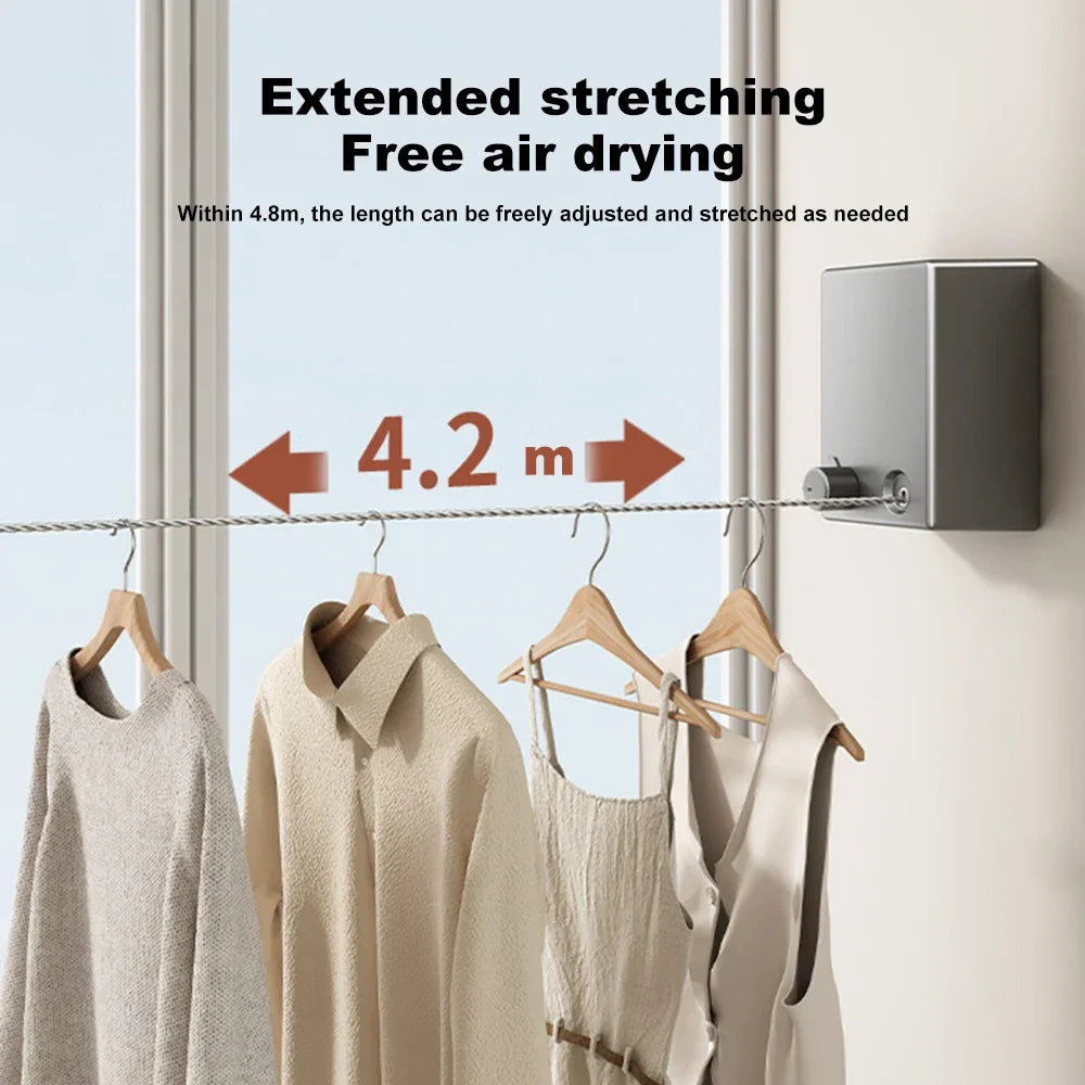 Space-Saving Retractable Clothesline – 13.8ft Stainless Steel