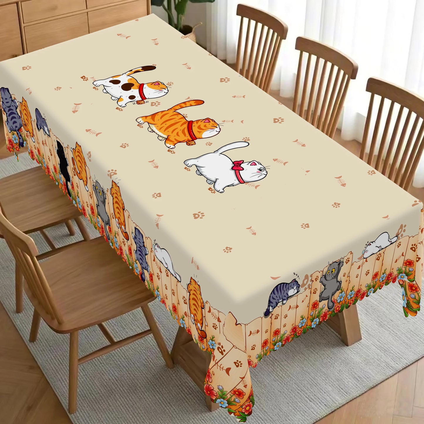 Cute Cat Cartoon Round Tablecloth