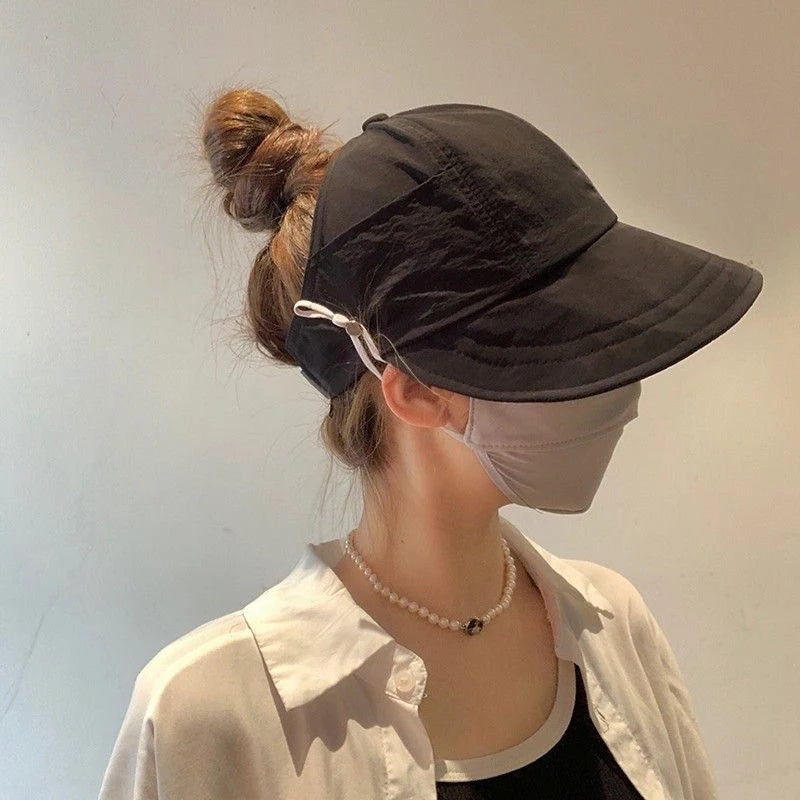 Foldable Wide Brim Sun Hat with Ponytail Slot