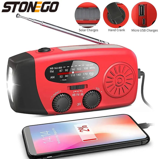 STONEGO Emergency Hand Crank Radio with Solar & LED Light