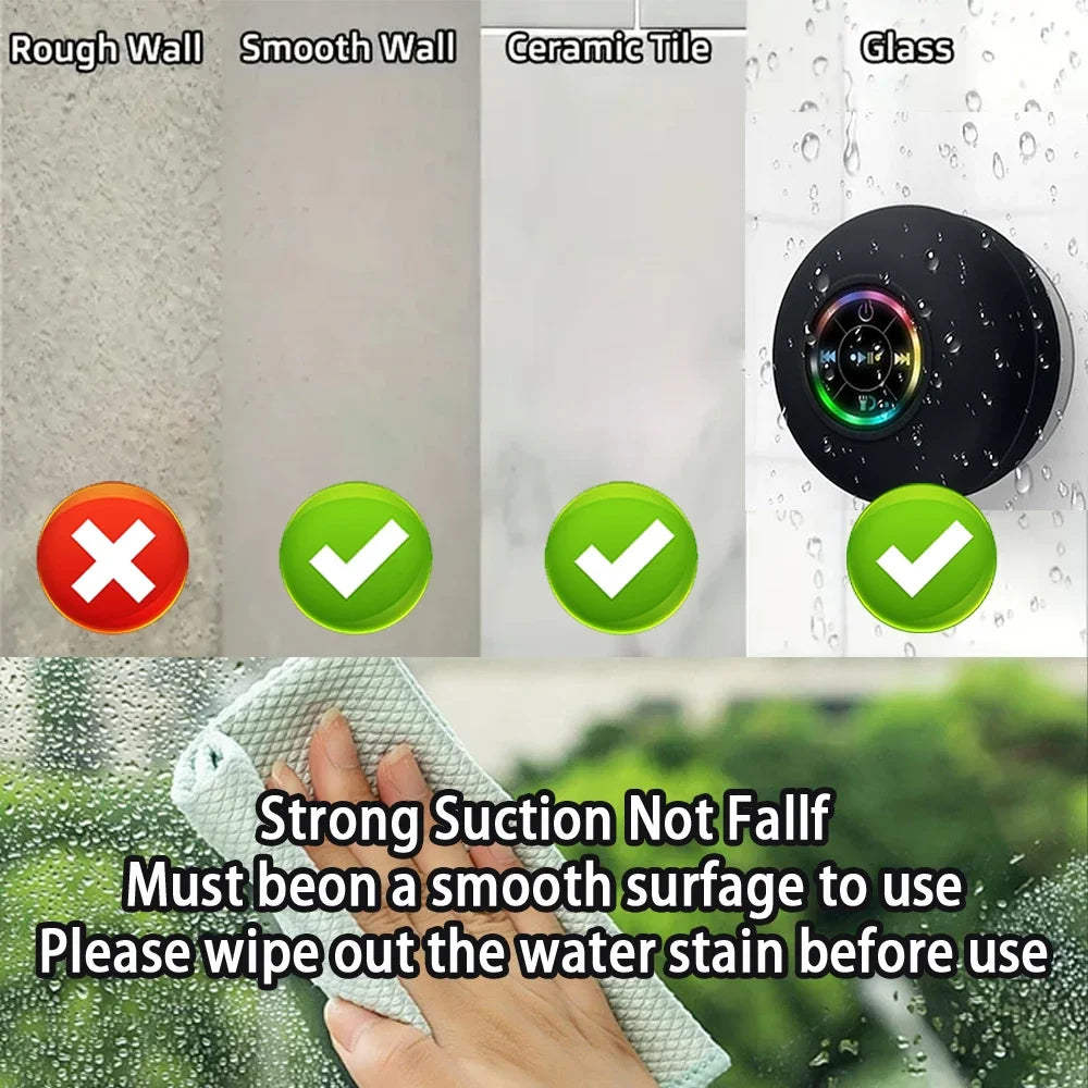 Waterproof Bluetooth Speaker with Suction Cup – Shower & Outdoor Use