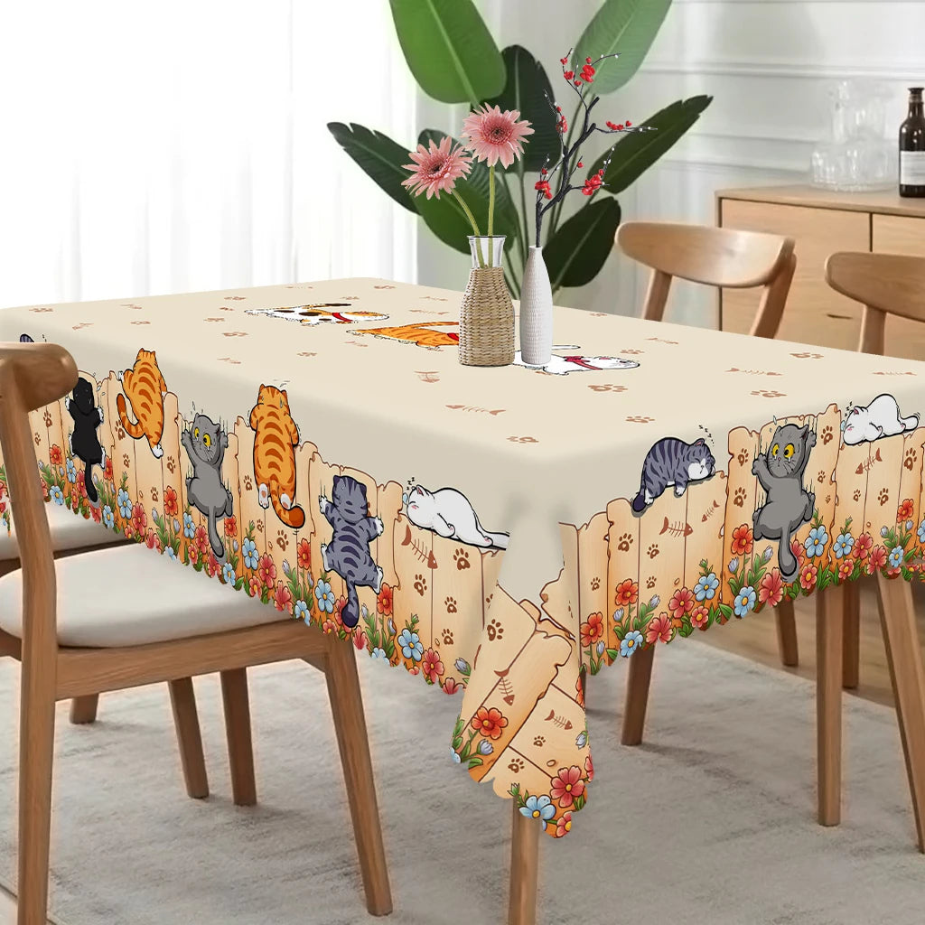 Cute Cat Cartoon Round Tablecloth