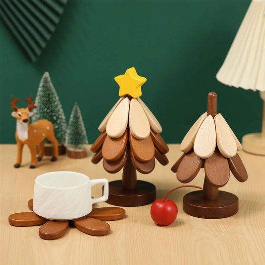 Foldable Wooden Christmas Tree Trivet – Heat-Resistant Mat