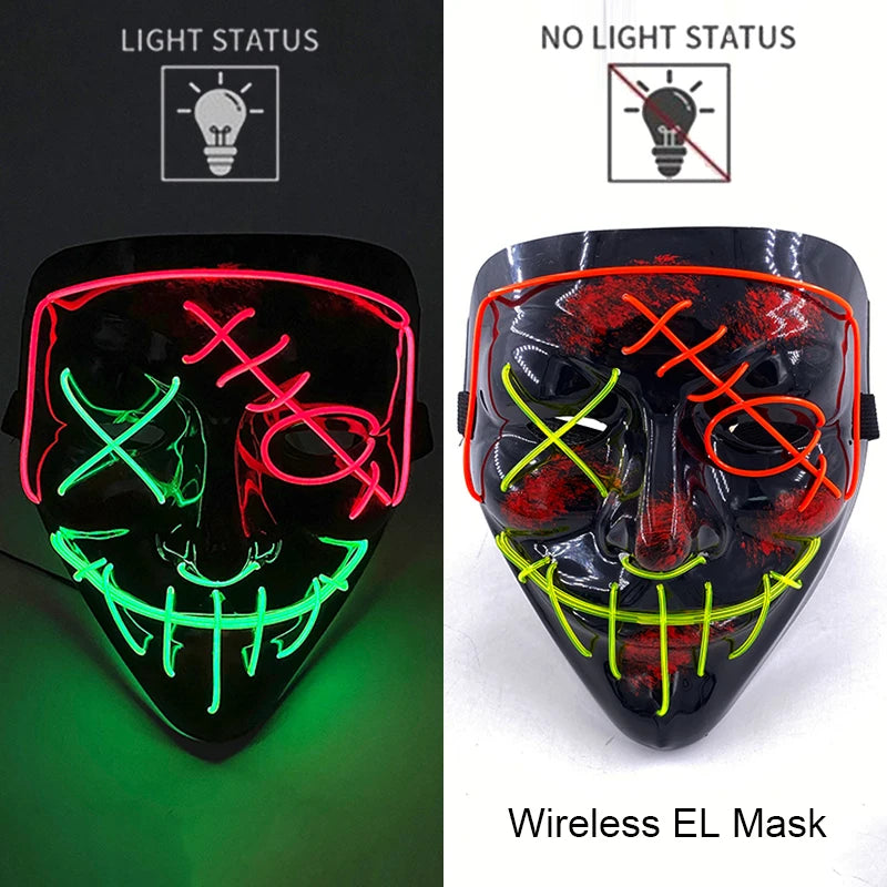 Wireless Halloween Neon LED Purge Mask – Glowing Masquerade Party Mask