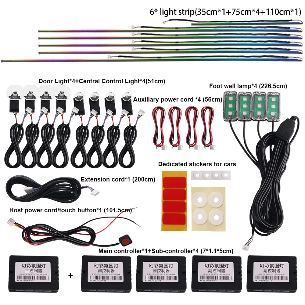 RGB Fiber Optic Car Ambient Light Kit | 6–22 in 1 DIY Set