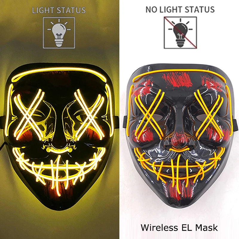 Wireless Halloween Neon LED Purge Mask – Glowing Masquerade Party Mask