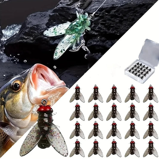 20PCS Bionic Fly Fishing Bait with Hook & Attractant