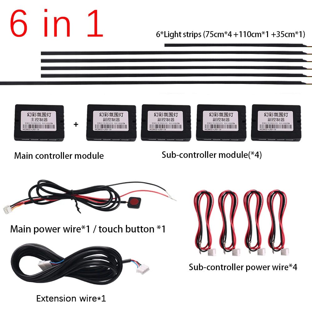 RGB Fiber Optic Car Ambient Light Kit | 6–22 in 1 DIY Set