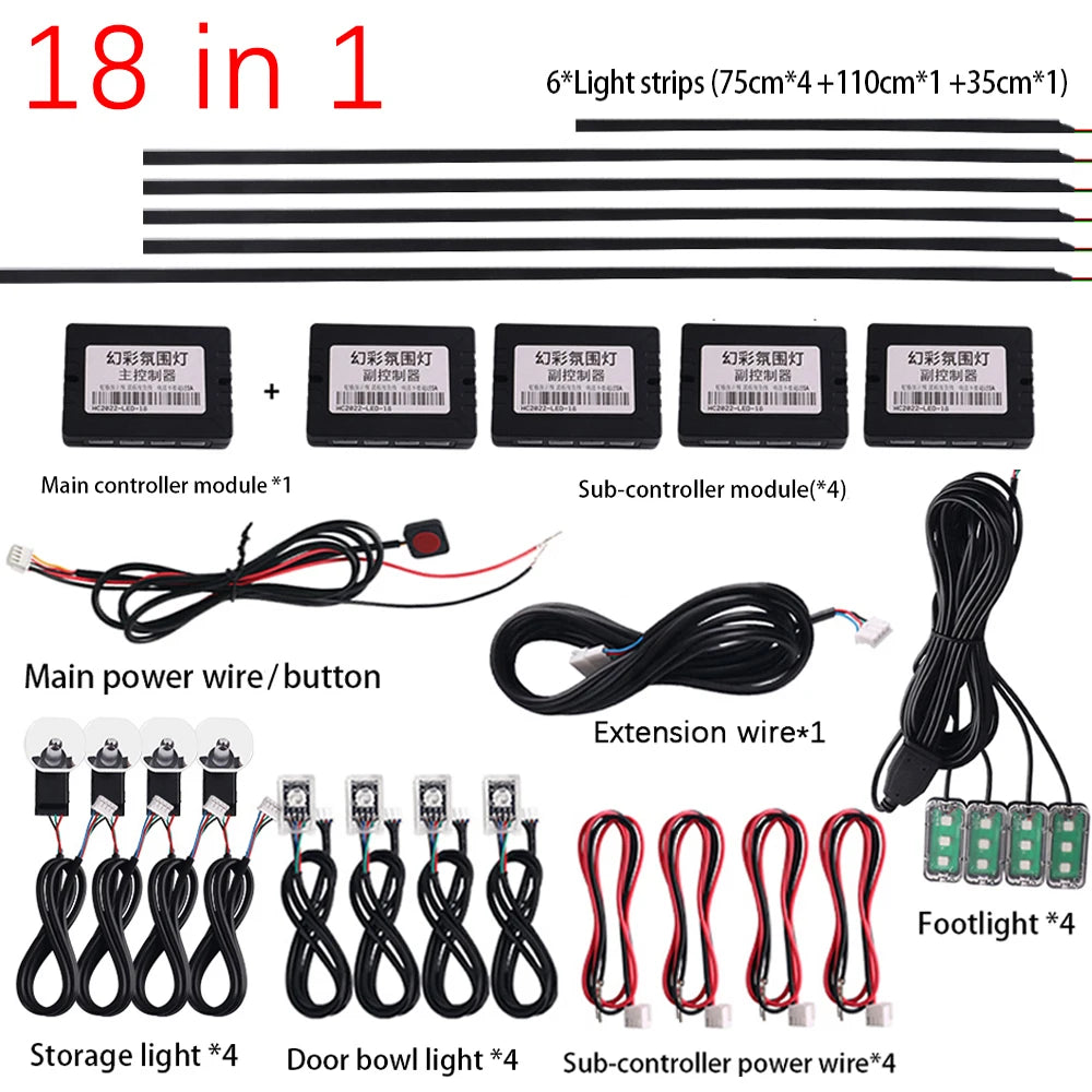 RGB Fiber Optic Car Ambient Light Kit | 6–22 in 1 DIY Set