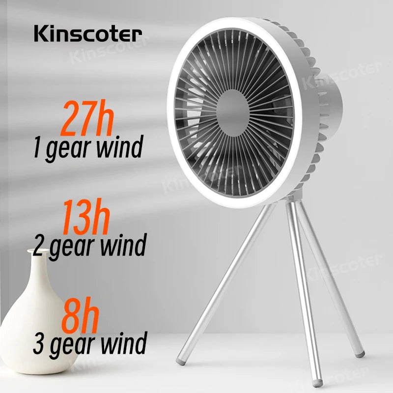 10000mAh Camping Fan with LED & Power Bank – Foldable Tripod