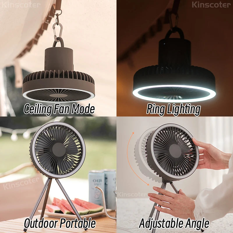 10000mAh Camping Fan with LED & Power Bank – Foldable Tripod