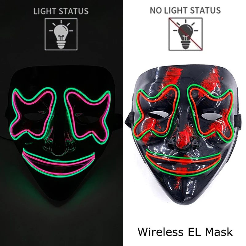 Wireless Halloween Neon LED Purge Mask – Glowing Masquerade Party Mask